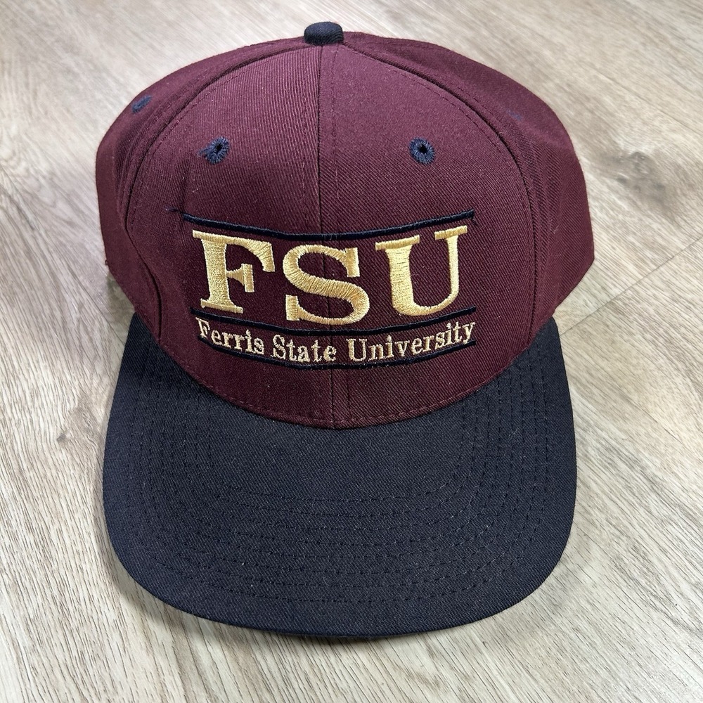 VTG Ferris State University Fitted Hat 7 1/2 College Maroon USA Wool Cap